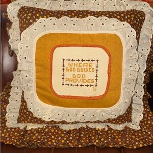 Handmade Vintage Decorative Pillow with Embroidered Quote